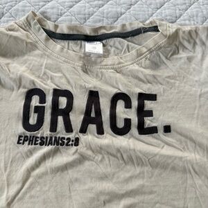 Cream and Black Short Sleeve Tee with Bold Grace Print